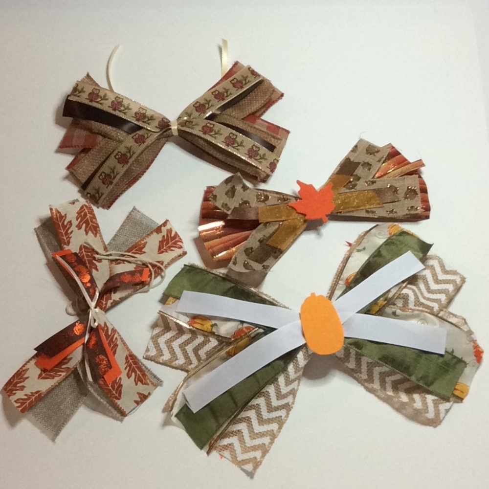 Hand Crafted Fall Bows One of a kind Set of 4 with Tie Backs Hand Made